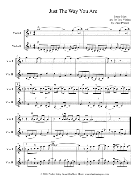 Just The Way You Are For Two Violins Sheet Music