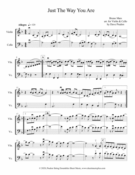 Just The Way You Are For Violin And Cello Sheet Music