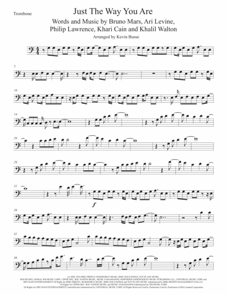 Free Sheet Music Just The Way You Are Trombone Easy Key Of C