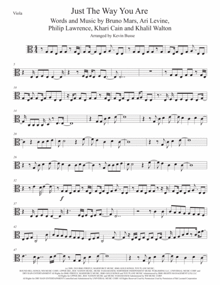 Just The Way You Are Viola Easy Key Of C Sheet Music
