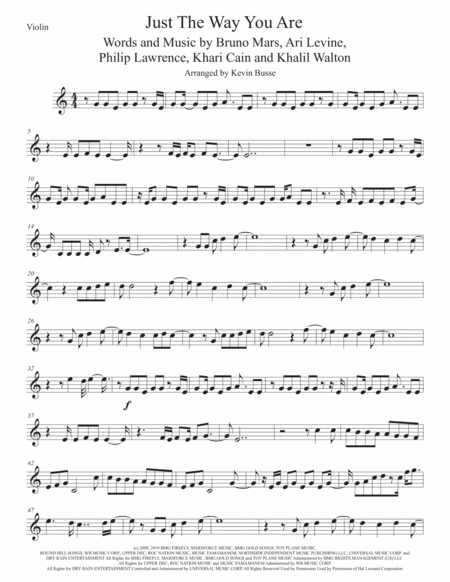 Just The Way You Are Violin Easy Key Of C Sheet Music