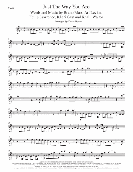 Just The Way You Are Violin Original Key Sheet Music