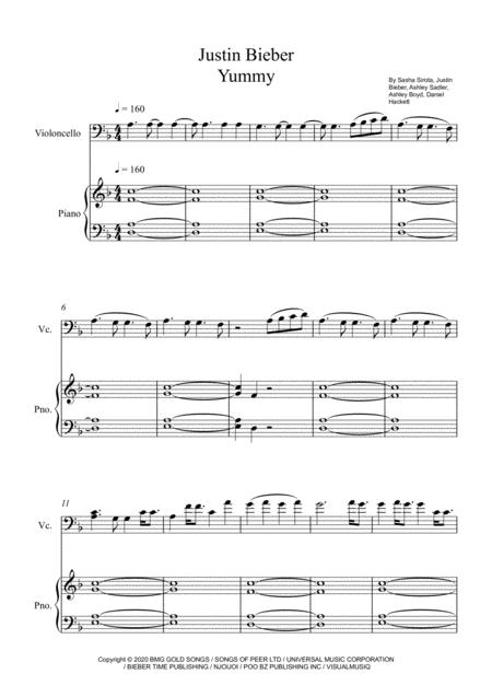 Justin Bieber Yummy Violoncello Solo Sheet Music