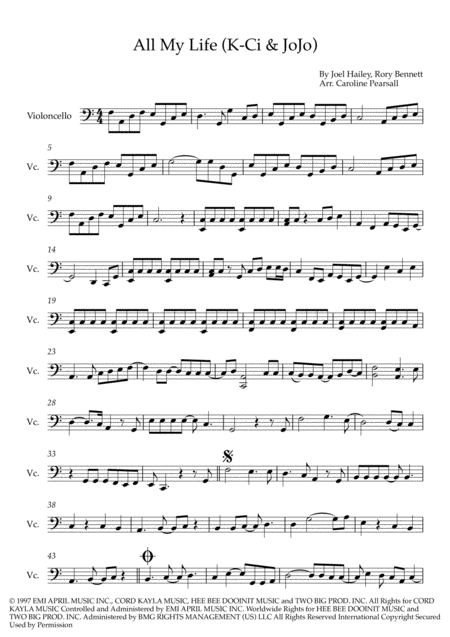 K Ci Jojo All My Life Cello Solo Sheet Music