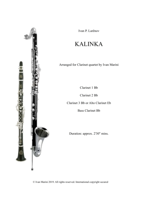 Kalinka For Clarinet Quartet Sheet Music