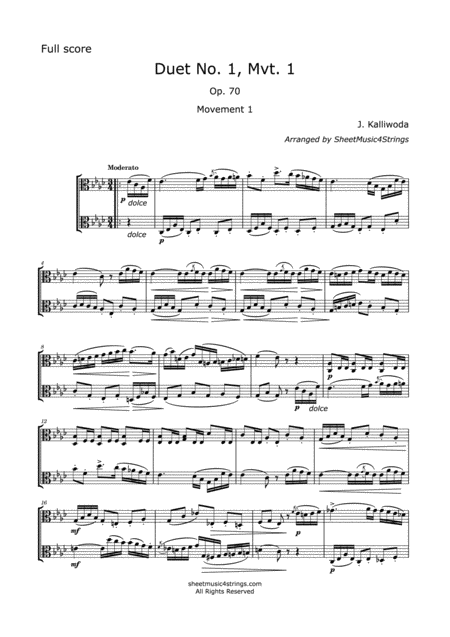 Free Sheet Music Kalliwoda J Duet No 1 Mvt 1 Op 70 For Two Violas