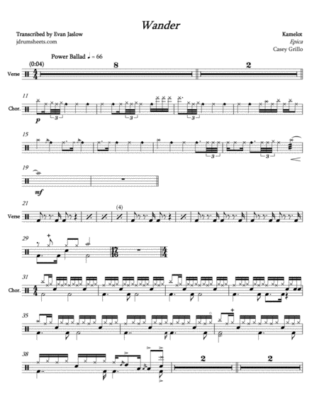 Kamelot Wander Sheet Music