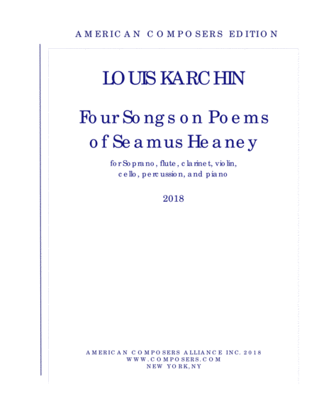 Karchin Four Songs On Poems Of Seamus Heaney Chamber Sheet Music