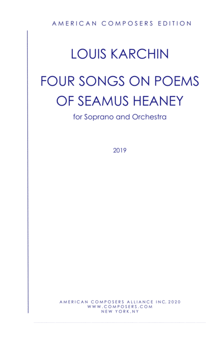 Karchin Four Songs On Poems Of Seamus Heaney Orchestral Sheet Music