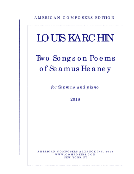 Karchin Two Songs On Poems Of Seamus Heaney Sheet Music