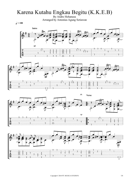 Karena Kutahu Engkau Begitu Kkeb Fingerstyle Guitar Solo Sheet Music