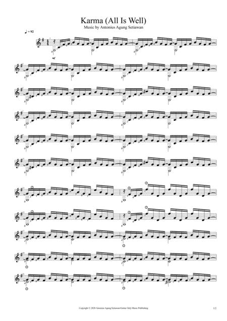 Free Sheet Music Karma All Is Well Solo Guitar Score