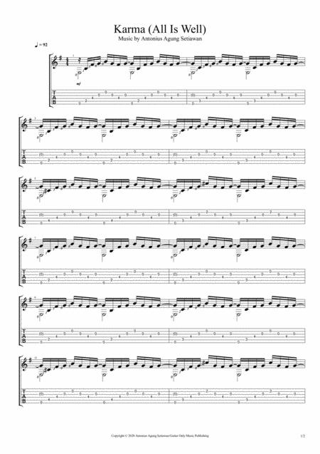 Free Sheet Music Karma All Is Well Solo Guitar Tablature