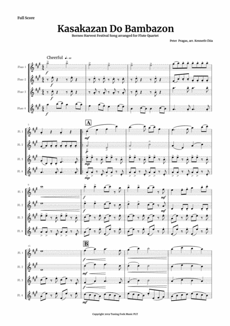 Free Sheet Music Kasakazan Do Bambazon Arranged For Flute Quartet