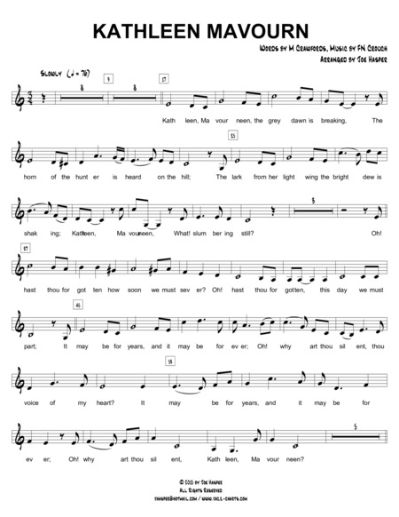 Free Sheet Music Kathleen Mavourneen