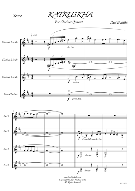 Free Sheet Music Katruskha Clarinet Quartet