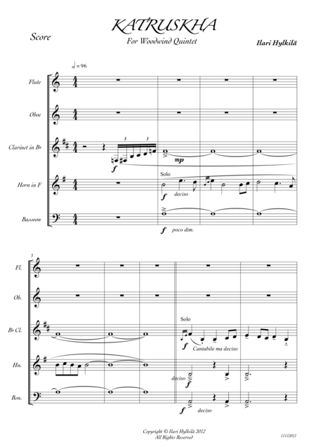 Free Sheet Music Katruskha Woodwind Quintet