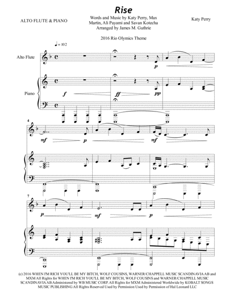 Katy Perry Rise For Alto Flute Piano Sheet Music