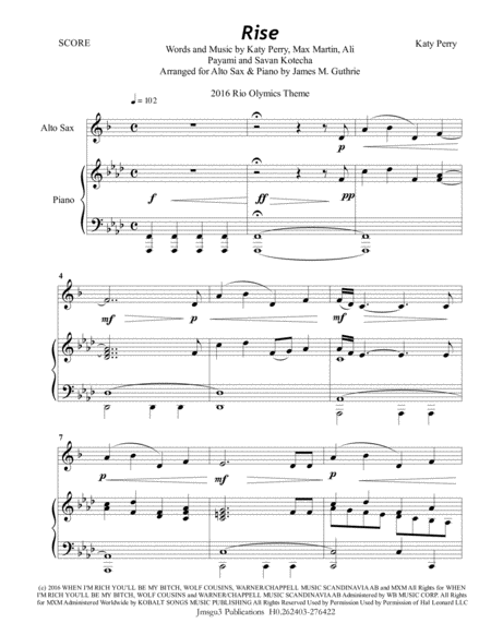 Free Sheet Music Katy Perry Rise For Alto Sax Piano