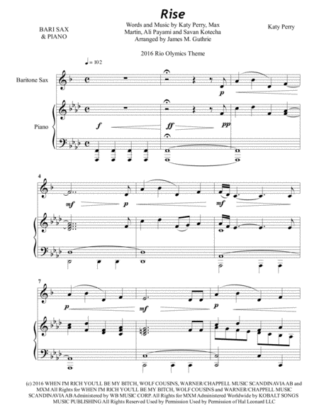 Katy Perry Rise For Baritone Sax Piano Sheet Music