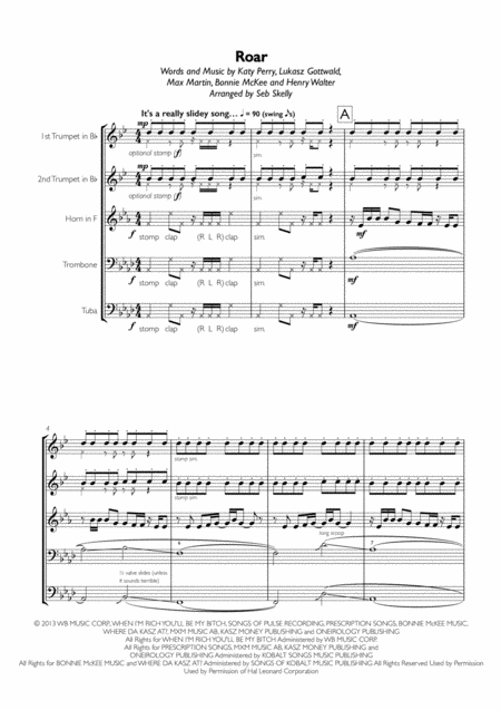 Katy Perry Roar For Brass Quintet Sheet Music