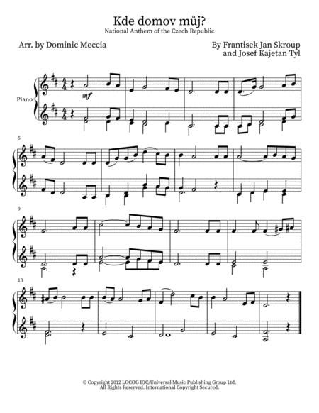 Kde Domov Muj National Anthem Of The Czech Republic Piano Sheet Music