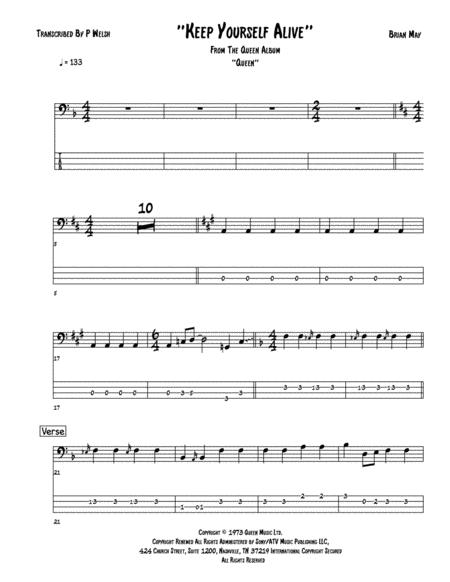 Keep Yourself Alive Bass Guitar Tab Sheet Music