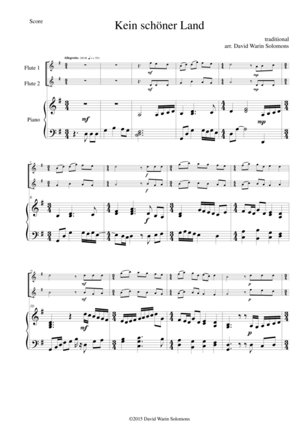 Kein Schner Land For 2 Flutes And Piano Sheet Music