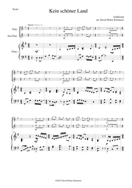 Kein Schner Land For Flute Alto Flute And Piano Sheet Music