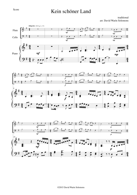 Kein Schner Land For Flute Cello And Piano Sheet Music