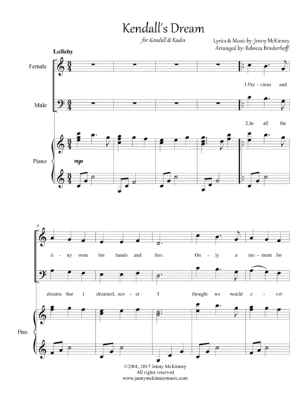 Free Sheet Music Kendalls Dream Male Female Duet