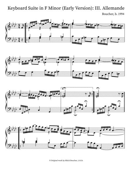 Keyboard Suite In F Minor Early Version Iii Allemande Sheet Music