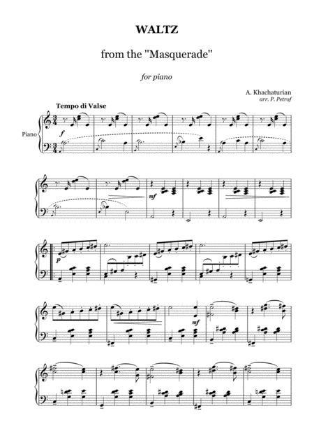 Free Sheet Music Khachaturian Waltz From The Masquerade Piano Solo