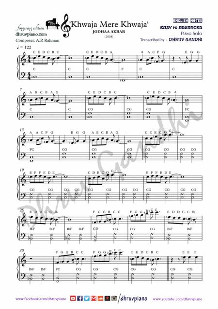 Khwaja Mere Khwaja Piano Arrangement Easy To Advanced Sheet Music