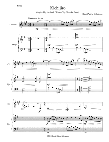 Kichijiro Inspired By The Book Silence By Shusaku Endo For Clarinet And Harp Sheet Music