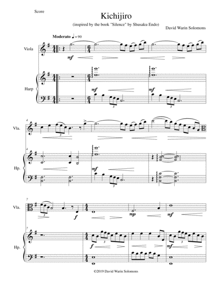 Free Sheet Music Kichijiro Inspired By The Book Silence By Shusaku Endo For Viola And Harp