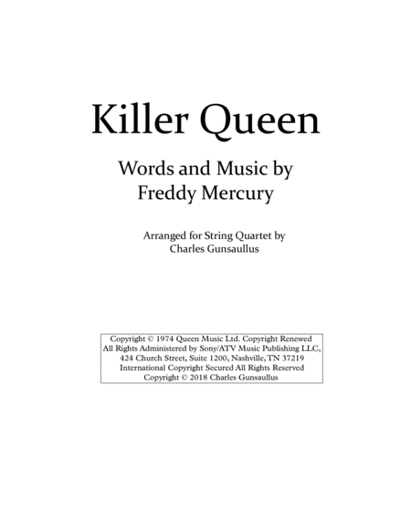 Killer Queen For 4 Violins Super Fun Sheet Music