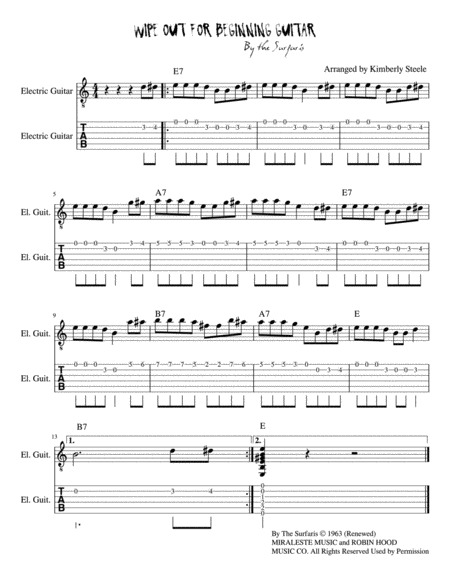 Free Sheet Music Kimberly Steele Guitar Education Series Wipe Out By The Surfaris