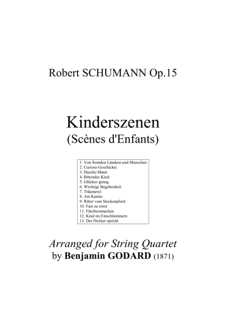 Kinderzenen Scenes From Childhood String Quartet Sheet Music