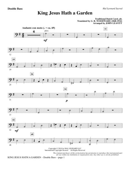 King Jesus Hath A Garden Arr John Leavitt Double Bass Sheet Music