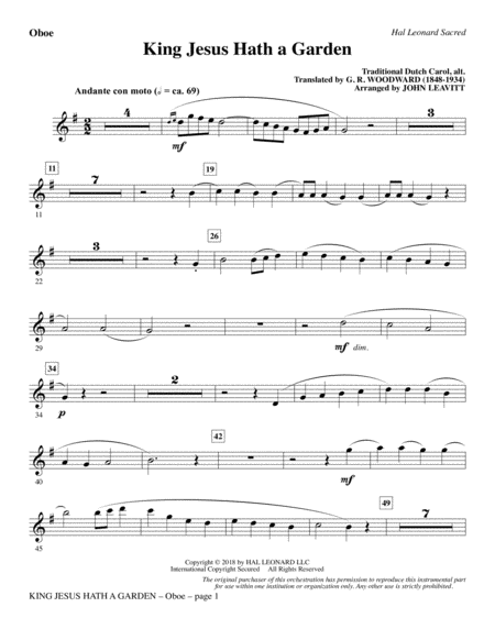 King Jesus Hath A Garden Arr John Leavitt Oboe Sheet Music