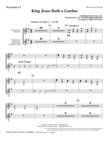 King Jesus Hath A Garden Arr John Leavitt Percussion 1 2 Sheet Music