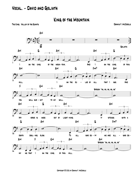 Free Sheet Music King Of The Mountain David And Goliath From The Kings Act 1 Song 12