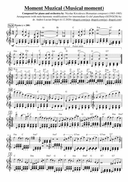 Kirculescu Nicolae Moment Muzical Pt Pian Si Orchestra Musical Moment For Piano And Orchestra Arr For Intermediate G Clef Piano Harp Gcp Gch Sheet Music