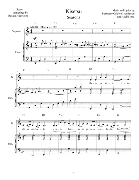 Kisetsu Seasons For Piano And Voice Sheet Music