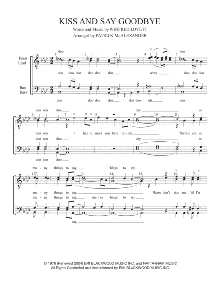 Free Sheet Music Kiss And Say Goodbye