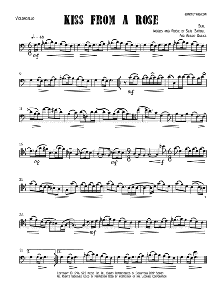 Kiss From A Rose Solo Cello Sheet Music