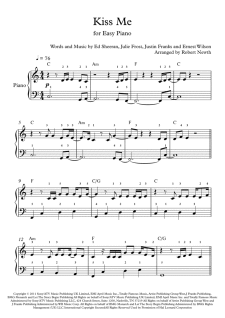 Kiss Me For Easy Piano Sheet Music