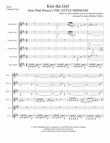 Kiss The Girl For Clarinet Choir Sheet Music