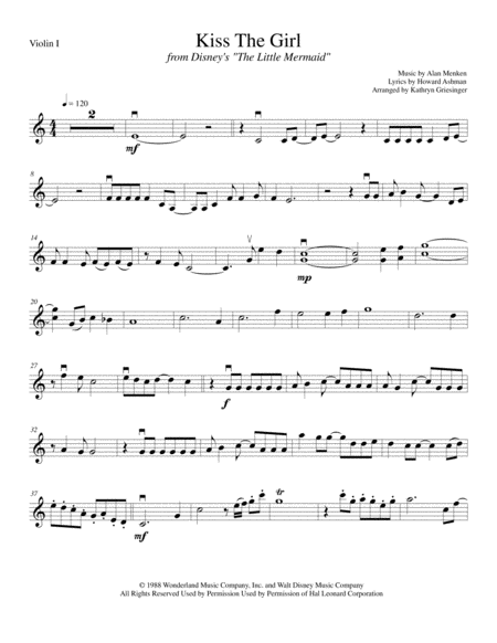 Kiss The Girl From Disneys A Little Mermaid String Quartet Sheet Music